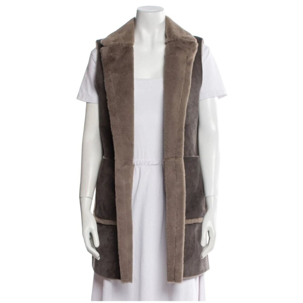LAUREN Ralph Lauren Suede Soft Reversable Open Front Long Vest Women's XS Grey
